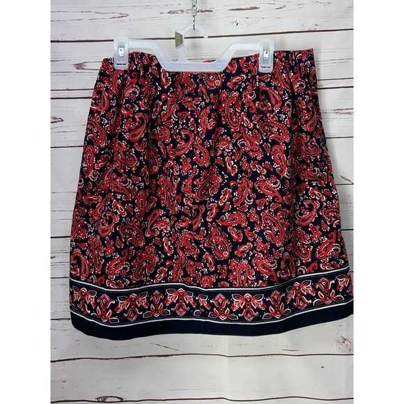 Talbots Woman's Pencil Skirt Deep Blue & Red Paisley‎ Design Lined Size 18W - Picture 2 of 7